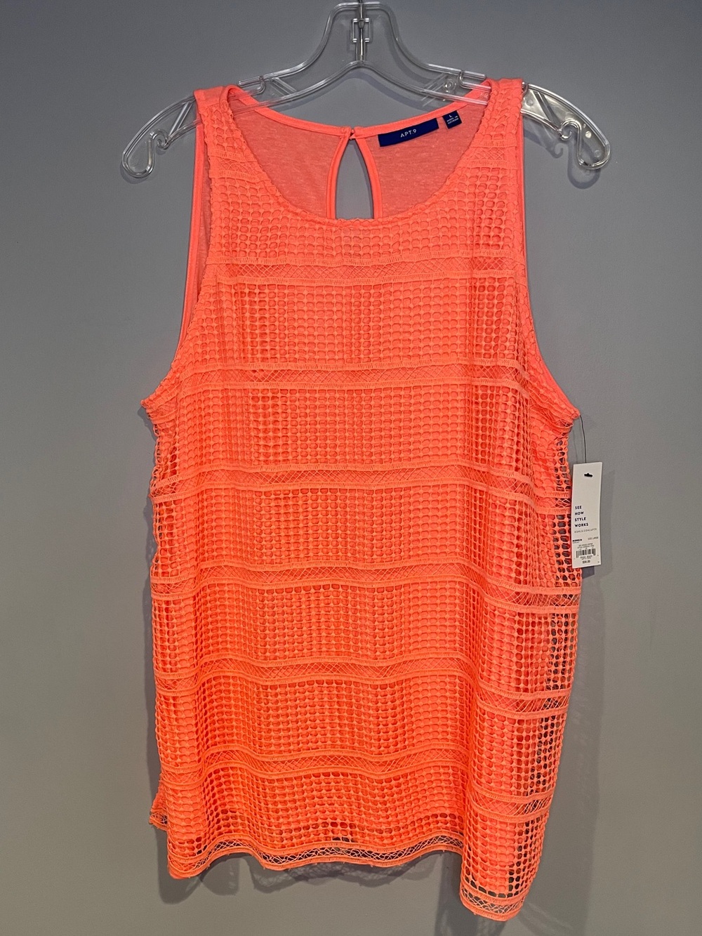 Apt 9. Womens Tank Top Coral Layered KeyHole Back Size Large